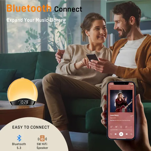 Miniatura 6 de JALL Reloj despertador Sunrise para dormitorios con máquina de sonido de ruido blanco, despertador de luz despertador para personas que duermen