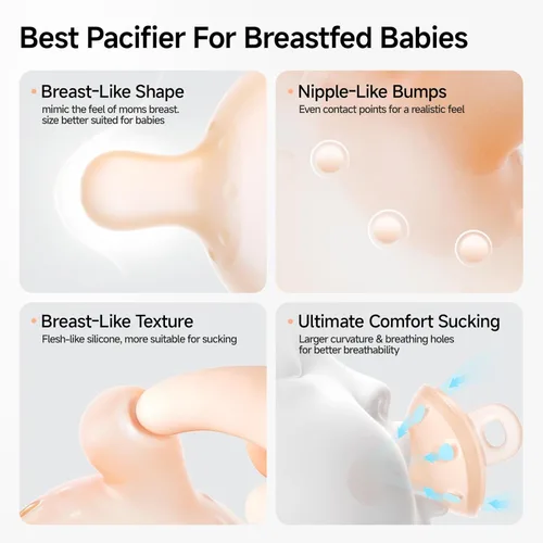 Miniatura 3 de Garkoko Chupetes para bebé de 0 a 6 meses en forma de pecho, chupetes de silicona de una pieza libres de BPA para bebés amamantados, 2 piezas 2PCS