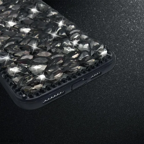 Miniatura 6 de Funda de lujo con pedrería para iPhone 15, funda de teléfono con purpurina 3D brillante y diamantes, color negro