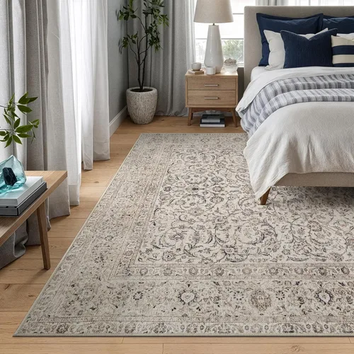 Miniatura 2 de Bloom Rugs - Alfombra lavable, antideslizante, de 1,83 x 2,74 m, color beige/blanco claro con borde tradicional, para sala de estar, dormitorio