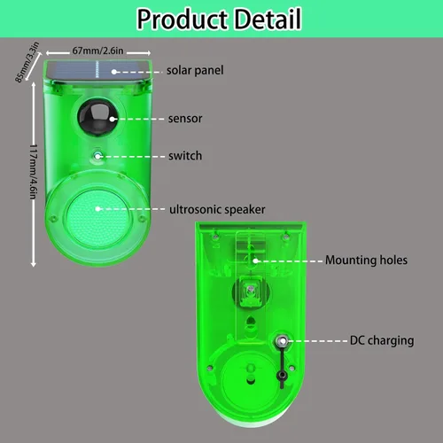 Miniatura 4 de Alarma solar con sensor de movimiento para exteriores, ultrasonido y alarmas, detector de movimiento de 129 db, generador de ruido fuerte, luz 1pcs