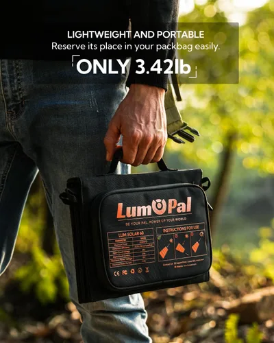 Miniatura 6 de LUMOPAL - Panel solar portátil, 60 W, paneles solares plegables, cargador solar plegable con PD60W USB C QC3.0 USB A salida impermeable