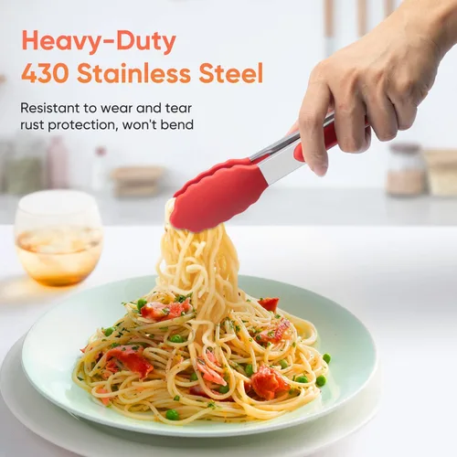 Miniatura 3 de Pinzas pequeñas de silicona para cocinar, 3 pinzas de 7 pulgadas para servir, 600 °F, resistentes al calor, antiadherentes, de acero inoxidable