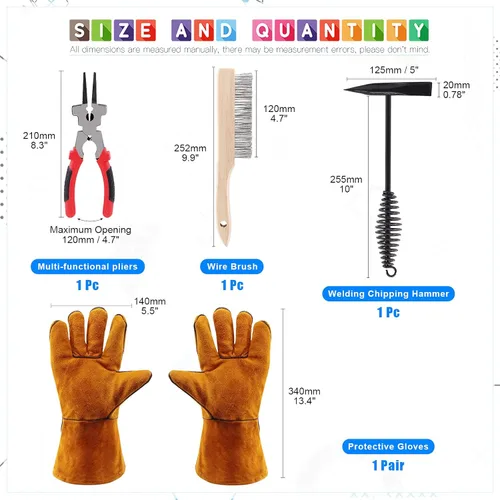 Miniatura 2 de Glarks Juego de 5 herramientas de eliminación de escoria de soldadura, incluye martillo de soldadura de 10 pulgadas con mango de resorte helicoidal
