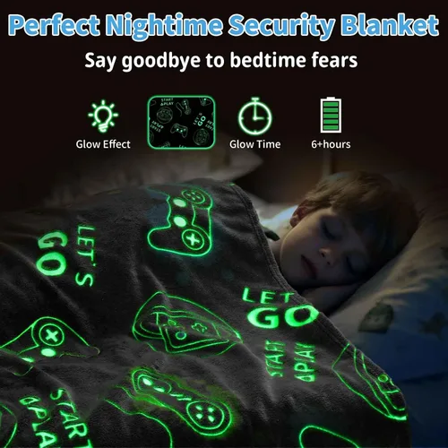 Miniatura 8 de Manta que brilla en la oscuridad, regalos de controlador de juego para niños, manta suave para niños jugadores de 3, 4, 5, 6, 7, 8, 9, 10, 11, 12