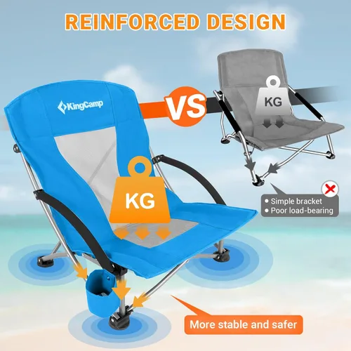 Miniatura 5 de KingCamp Silla de playa baja, silla de camping plegable con respaldo alto para adultos, asiento de malla transpirable de gran tamaño, silla portátil