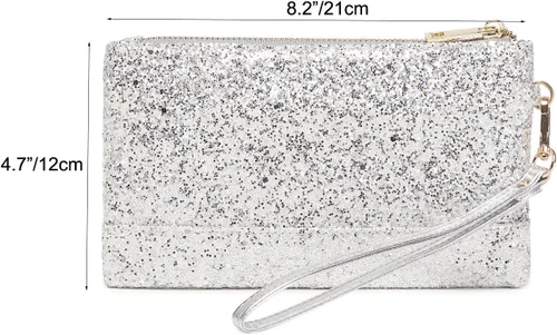 Miniatura 6 de Bolso de mano de noche brillante de plata para boda Bling Clutch bolso para fiesta