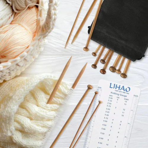 Miniatura 6 de LIHAO Juego de 30 piezas de agujas de tejer de bambú, agujas de tejer de madera, accesorios de kit de tejer para principiantes hechos a mano, de una
