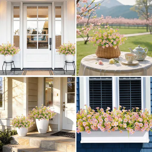 Miniatura 6 de MACTING Flores artificiales para exteriores, 6 paquetes de flores falsas resistentes a los rayos UV que no se decoloran, plantas de imitación