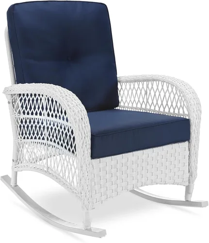 Miniatura 9 de VIVIJASON Mecedora de mimbre para exteriores, silla mecedora de ratán para patio con cojines y marco de acero, muebles de mimbre mecedores