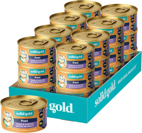 Miniatura 30 de Solid Gold comida húmeda para gatos desmenuzada con salsa - Alimento enlatado para gatos hecho con atún real y caballa - Sin granos de los Cinco