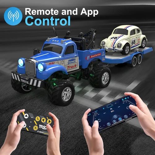 Miniatura 3 de MOONTOY Camión Mini de Aleación RC de Escala 1:64 con Luces LED, Coche de Juguete de Control Remoto y App de 2.4Ghz, Coche de Bolsillo de 3 Azul
