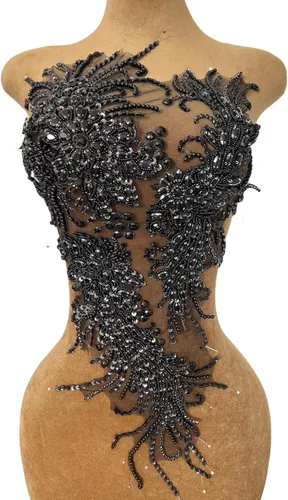 Miniatura 14 de Vestido de novia con cuentas a mano, parches para coser en apliques de encaje con diamantes de imitación, accesorios de cristales de bricolaje