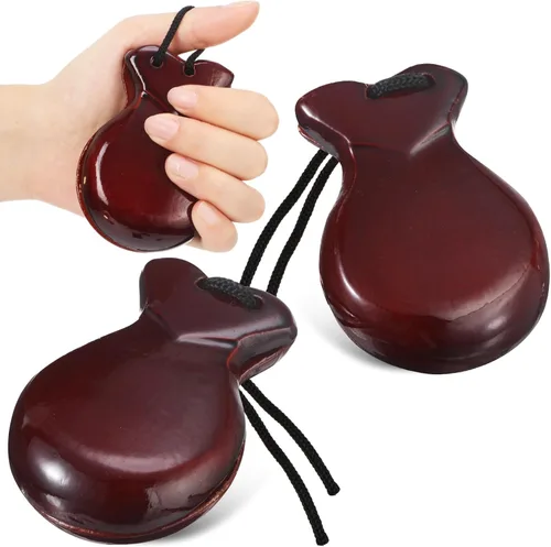Miniatura 9 de Paquete de 2 castañuelas españolas de flamenco con cuerda, castañuelas de percusión de mano de madera tradicional para adultos, instrumento musical