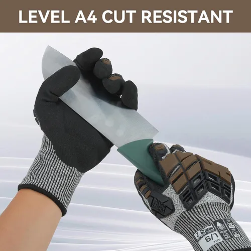 Miniatura 4 de Guantes de trabajo de seguridad, guantes de impacto para hombres y mujeres, resistentes a los cortes, antideslizantes, guantes de trabajo pesado