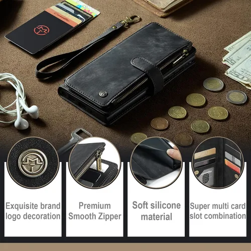 Miniatura 6 de UEEBAI Funda tipo cartera para Samsung Galaxy S23 5G, hecha a mano de piel sintética de alta calidad, ranuras para tarjetas, cierre magnético