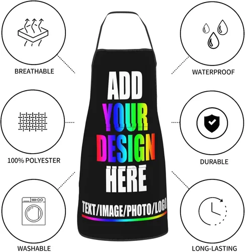 Miniatura 7 de HooSo Delantal de cocina personalizado, diseño de nombre, logotipo, foto, delantal de poliéster ajustable con dos bolsillos delanteros