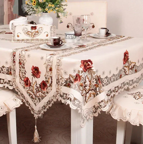 Judy Dre am Mantel bordado de flores de rosa marrón para armario, comedor, cocina, decoración de fiesta, cubierta floral vintage para mesita de