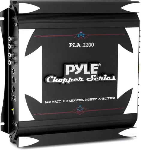 Pyle Amplificador estéreo para automóvil de 2 canales, 1400 W, doble canal puenteable, de alta potencia, sonido MOSFET, amplificador de altavoz Negro