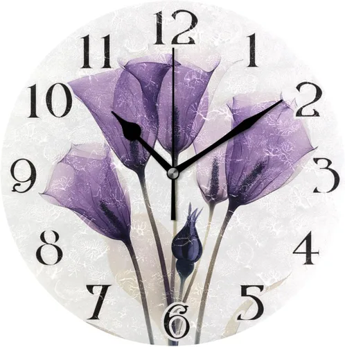Miniatura 22 de Reloj de pared con mariposas moradas, silencioso, funciona con pilas, floral, sin tictac, decorativo, reloj analógico de cuarzo redondo de 9.5 A01