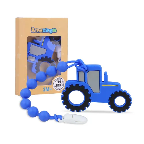 Juguete mordedor de silicona de grado alimenticio para bebés con soporte para chupete, juguetes de dentición para niños y niñas, apto para Azul