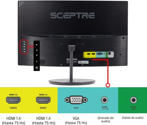 Miniatura 5 de Sceptre - Monitor curvo de 24 pulgadas, 75Hz, LED, para videojuegos, Full HD, 1080P, HDMI, VGA, con altavoces, montaje de pared VESA listo