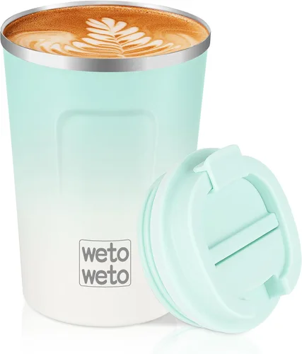 Miniatura 8 de WETOWETO Vaso Térmico Aislado de Acero Inoxidable de 12 oz, Taza de Viaje para Café a Prueba de Derrames con Tapa, Tazas de Café Reutilizables