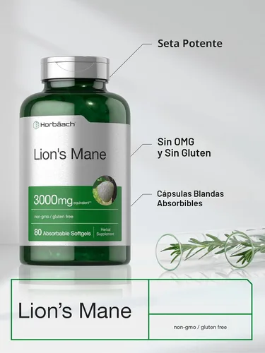 Miniatura 4 de Horbäach Suplemento de melena de león 3000 mg 80 cápsulas blandas absorbentes Extracto sin OMG y sin gluten