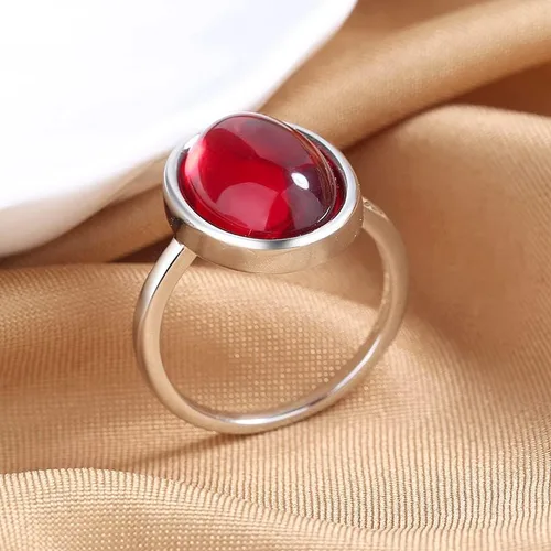 Miniatura 3 de Anillo ovalado de plata de ley 925, granate rojo, piedra natal, piedra natal, talla brillante, circonita cúbica, color rubí, anillo de regalo
