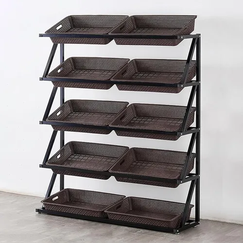 Miniatura 9 de Shelves 4/5 Tier Commercial Supermarket Fruit Rack Vegetable Shelf, Retail Display Rack, Large Capacity Snack Storage Basket for Pantry/Retail Nero
