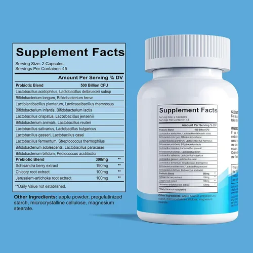 Miniatura 2 de Probióticos para mujeres y hombres, 500 mil millones de UFC, 22 cepas + prebióticos orgánicos, probióticos diarios para la salud digestiva, inmune e