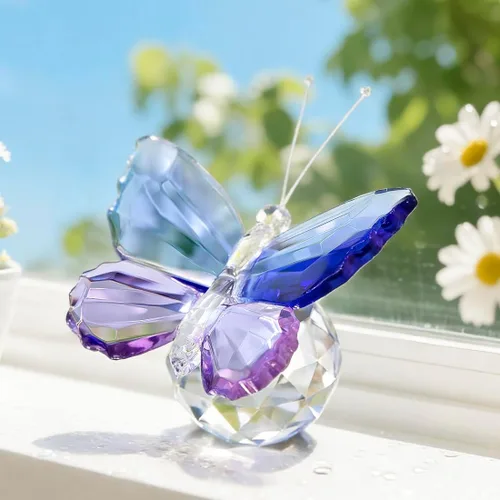Miniatura 5 de H&D HYALINE & DORA Decoración de adorno animal de mariposa de corte de cristal para mesa de oficina, dormitorio en casa Azul & Púrpura