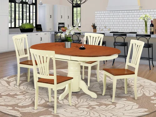 Miniatura 2 de East West Furniture AVON7-WHI-W - Juego de comedor de 7 piezas consta de una mesa de comedor ovalada con hojas de mariposa y 6 sillas de cocina, 42