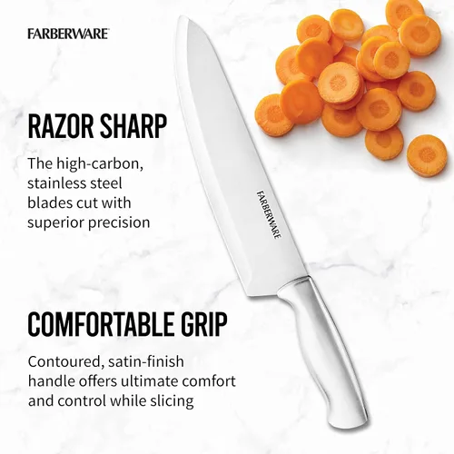 Miniatura 3 de Farberware - Juego de 15 cuchillos de cocina con cuchillas de acero inoxidable de alto carbono, mangos negros, cuchillos para bistec, bloque