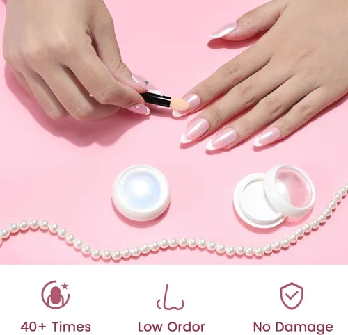Miniatura 5 de Juego de 2 frascos de polvo de uñas de cromo perla, polvo de uñas de sirena cromado, kit de polvo iridiscente con purpurina iridiscente, decoración
