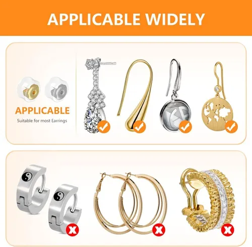 Miniatura 5 de Aretes seguros de oro de 18 quilates para tachuelas, silicona de plata 925, hipoalergénicas, suaves y transparentes, cierres de goma para aretes