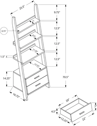 Miniatura 5 de Estantería – 69" H/GREY-WHITE Escalera con 2 cajón de almacenamiento