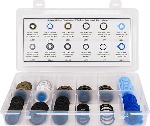 Miniatura 4 de Kit surtido de 100 piezas de 12 tipos de tapones de drenaje de aceite maestro de goma de metal para reemplazar 097-021, 097-025, 097-035, 55196309