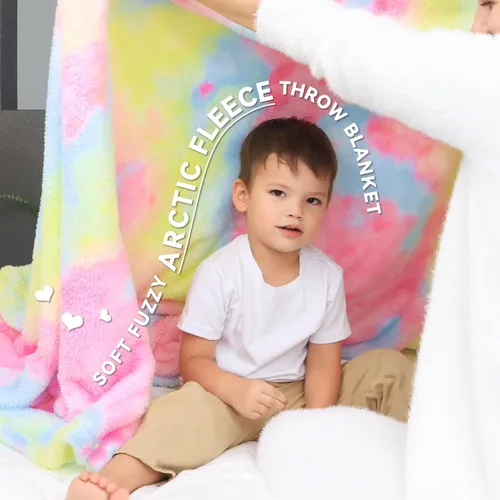 Miniatura 2 de MUGD Mantas suaves de forro polar manta mullida y suave para niños manta cálida para cama Multi Rainbow