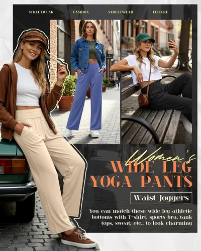 Miniatura 117 de Neer - Conjunto de 3 pantalones de yoga de pierna ancha para mujer - Pantalones deportivos cómodos, holgados, de cintura alta y casuales