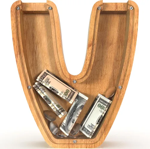 Miniatura 53 de Alcancía para niños y niñas, alcancía grande de madera personalizada con diseño recortado, bancos de monedas con letras del alfabeto, caja de ahorro