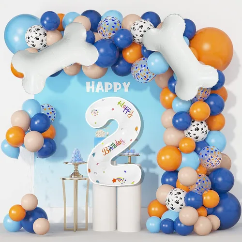 Miniatura 7 de Juego de 118 globos azules y naranjas de tercer cumpleaños, globos de pata de perro, suministros para fiestas de cumpleaños Blue3