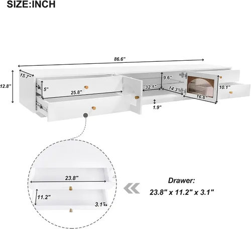 Miniatura 6 de Merax Lujoso soporte de TV con puertas de vidrio estriado, elegante y funcional consola multimedia para televisión de hasta 90 pulgadas, gabinete