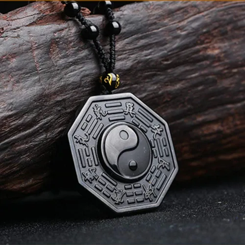 Miniatura 2 de Collar de obsidiana natural, colgante de protección de amuleto de la suerte con cadena de cuentas ajustable, talismán de cristal negro, joyería