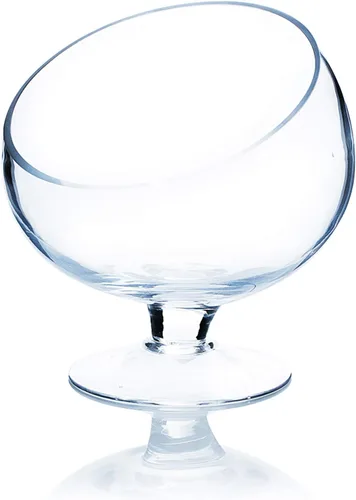 Miniatura 12 de WGV Jarrón de vidrio con corte inclinado, ancho 14 cm, altura 14 cm, transparente, redondo, maceta para plantas, terrario, orbe, recipiente