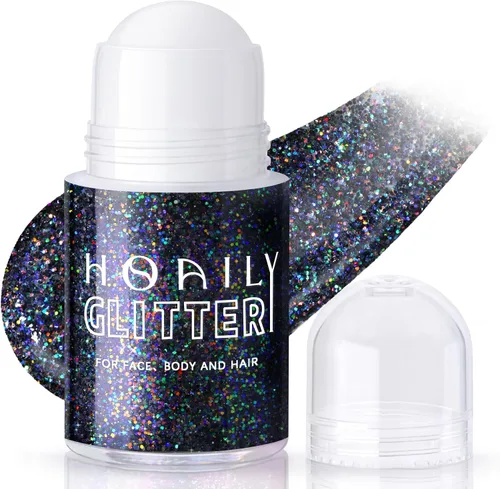 HOSAILY Gel con Purpurina Negro Roll-on para Cara y Cabello, Pintura Facial con Purpurina Holográfica Camaleón que Cambia de Color para Halloween