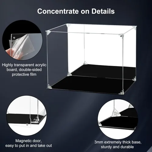 Miniatura 6 de Vitrina de acrílico transparente para figuras de acción con parte trasera espejada, caja de almacenamiento a prueba de polvo, estuche de vidrio