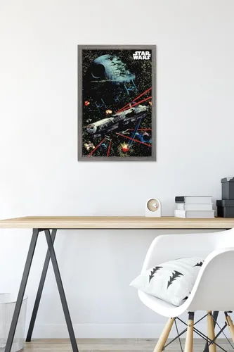 Miniatura 6 de Trends International Star Wars: Saga - Póster de pared de batalla espacial, 14.725 x 22.375 pulgadas, versión enmarcada de madera de granero
