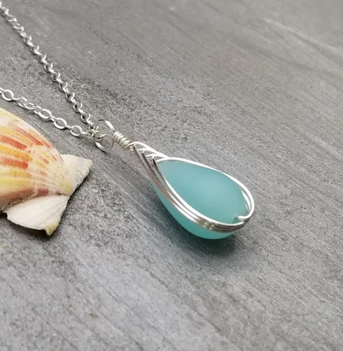 Miniatura 14 de Yinahawaii Collar de cristal de mar hecho a mano, joyería hawaiana para mujer, collar de lágrima trenzada, joyería única de cristal de mar