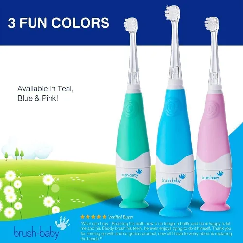 Miniatura 8 de Brush-Baby - Cepillo de dientes eléctrico BabySonic Azul, 0-36 meses - Cepillo suave y suavemente vibrante para encías sensibles y dientes nuevos